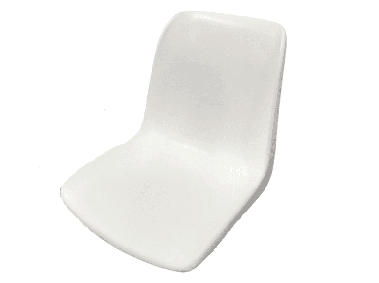 Der E# Sitz W8010077 (für Schwimmbadlifter R36-#1, R37 #20) ist ein einfacher weißer Kunststoffsitz ohne Beine oder Armlehnen, der auf einem schlichten weißen Hintergrund abgebildet ist.